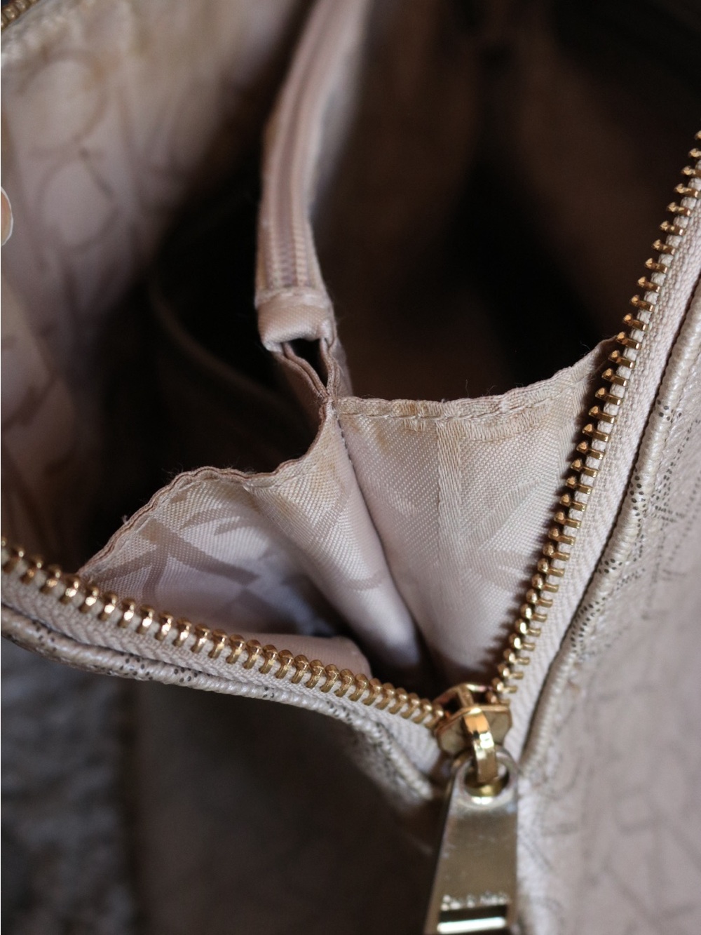 Calvin Klein Monogram Dome Satchel Crossbody Purse - Beige Taupe - Picture 9 of 16